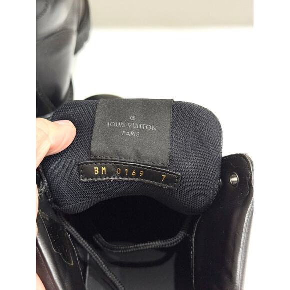 Louis Vuitton Leather/Damier Ebene Canvas Oberkampf High Top Combat Boot Black 7 - Picture 6 of 7